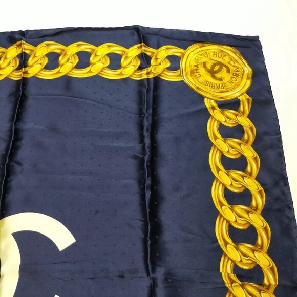 100% Authentic Chanel Scarf Navy Blue Silk100% - Picture 6 of 9